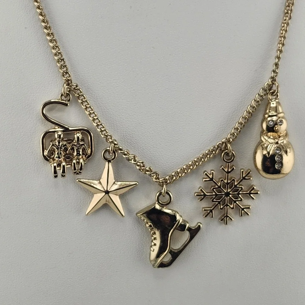 J Crew Crewcuts Gold Plated Winter Charm Necklace Ski‎ Theme